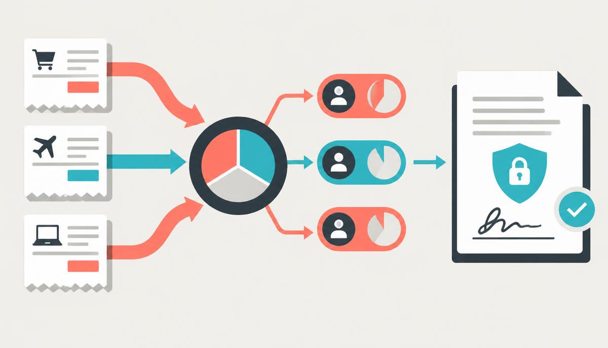 Illustration of shared receipts being balanced and turned into a protected signed document